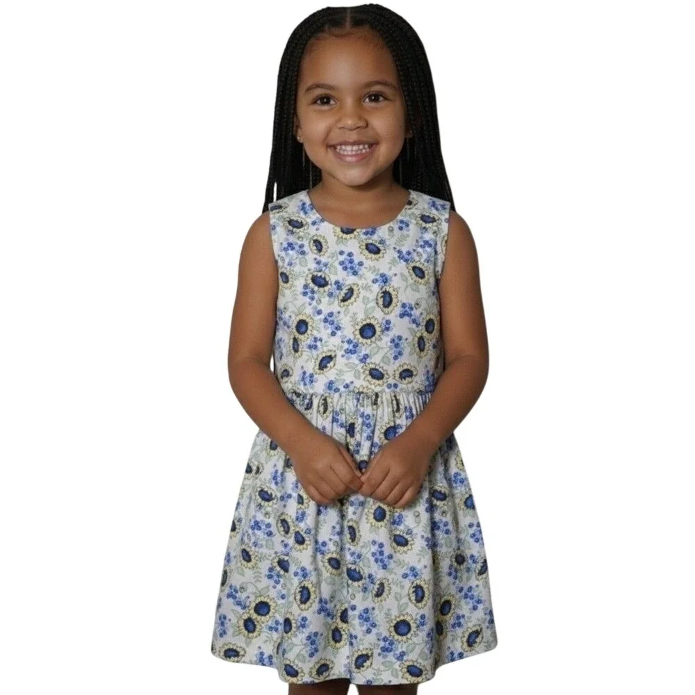 OshKosh B'gosh | Dresses | Vtg 9s Oshkosh Girls 4t Blue Yellow Sunflower Cotton Dress Jumper Htf Rare